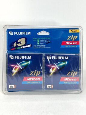 NOS 2-Pack FujiFilm 100mb Zip Drive Disk IBM Formatted Factory Sealed Fuji Film
